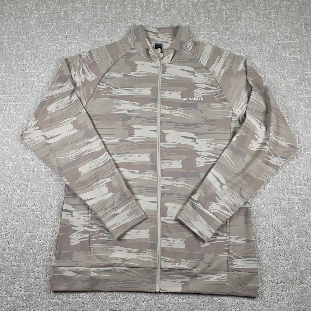 Alphalete Athletics Mens XL Tan Camo Full Zip Wicking Performance Track Jacket